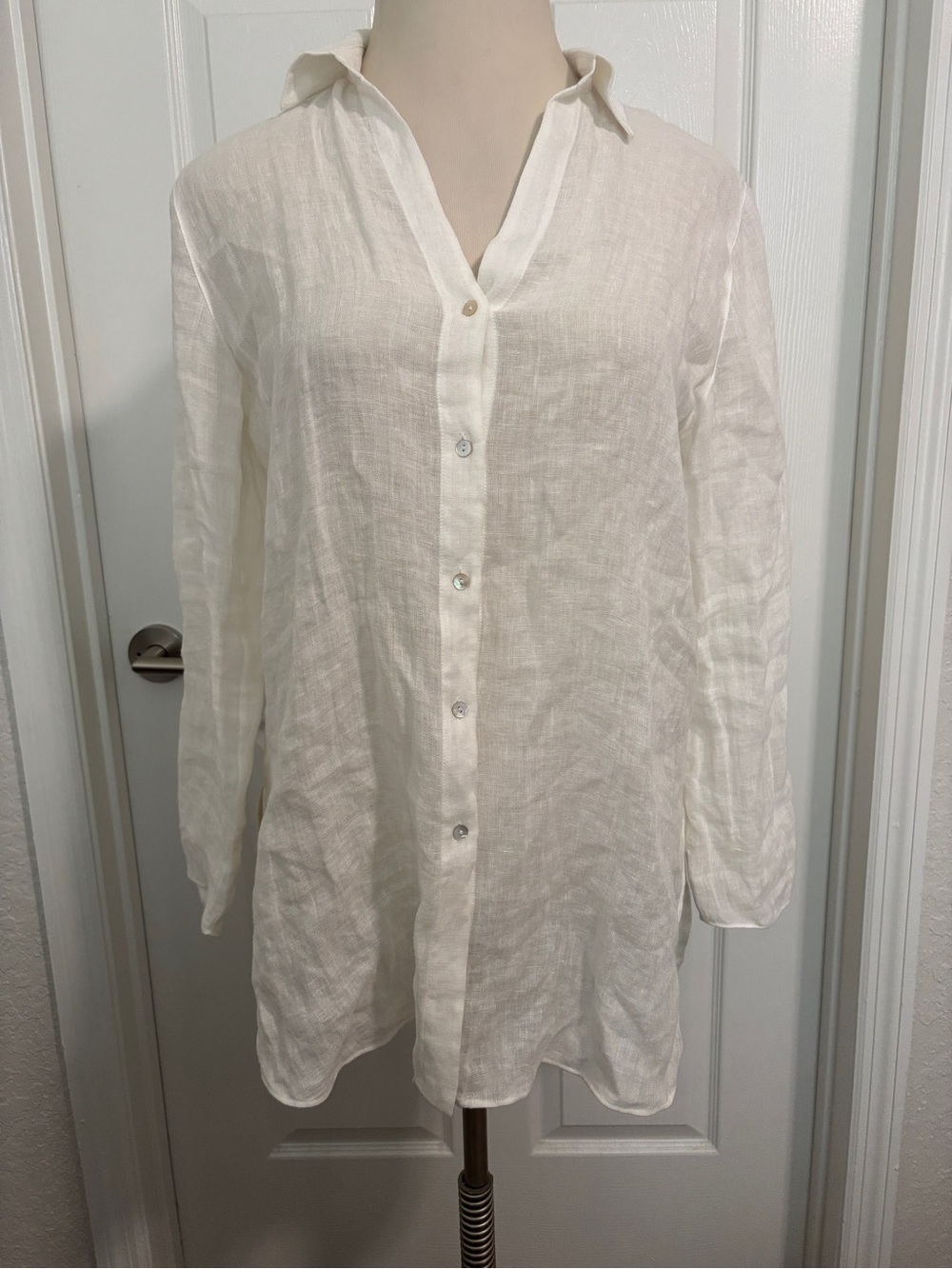 Massimo Dutti Size L 100% Linen Off-White Linen Button-Front Casual Shirt